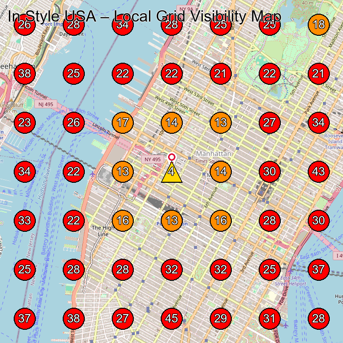 In Style USA GeoGrid visibility map for Clothes And Fabric Manufacturer in New York